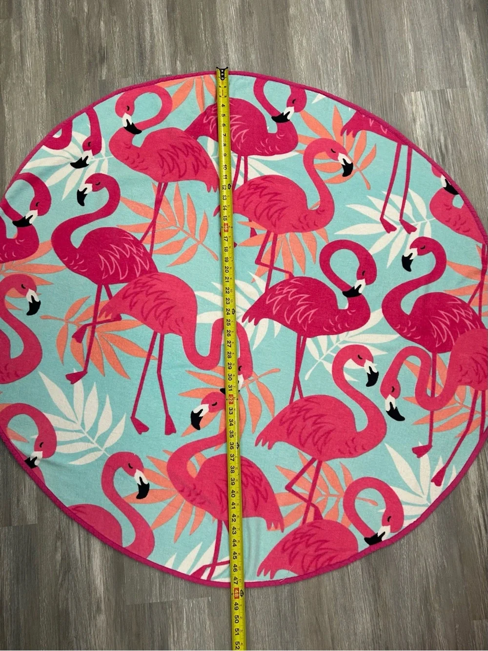 NWOT  Flamingo beach towel, 48” round